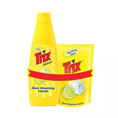 Trix Lemon Dishwashing Liquid Bottle 500 ml & Refill 250 ml Combo