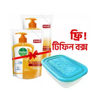 Dettol Handwash Re-Energize Liquid Refill 170 ml Combo (Free Tiffin Box)