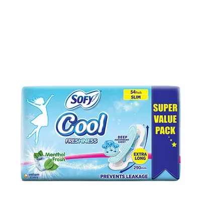 S4 Sofy Cool Super Menthol Fresh Sanitary Napkin Super Value Pack Slim Extra Long 54 pads